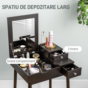 Masă de Machiaj 2 în 1 cu Oglindă Rabatatbilă și 2 Sertare Negru - Img 5