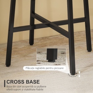 Masă de Prânz Rotundă în Stil Industrial pentru 2 Persoane cu Bază Încrucișată, Masă de Bucătărie din Lemn și Oțel, Ø80x75 cm, Negru și Culoare Lemn - Img 6