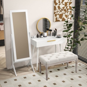 Masă de Toaletă/Machiaj cu Oglindă și 2 Sertare pentru Accesorii, Toaletă de Machiaj din Lemn, 80x40x123 cm, Alb - Img 7
