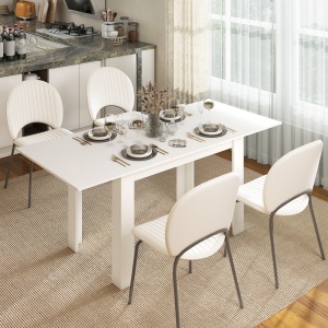 Masă extensibilă 140-180x80cm, albă, pentru 6-8 persoane, pentru spații mici - Img 2
