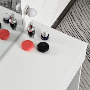 Masa Machiaj cu Oglindă LED 12 Lumini, Set cu Scaun Tapitat și Sertar Spațios, Mobilier pentru Dormitor, 80x40x140 cm, Alb - Img 9