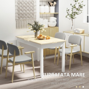 Masă pentru 4-6 Persoane, Masă Modernă de Bucătărie și Sufragerie din Lemn, 119x70x75 cm, Alb - Img 5