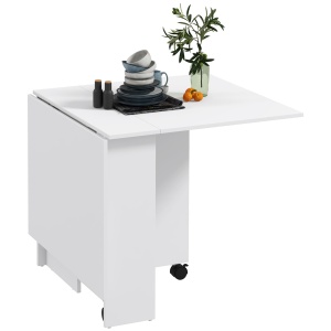 Masă Pliabilă și Extensibilă pentru 4-6 Persoane cu 2 Rafturi și 2 Roți, din Lemn și Metal, 140x80x74 cm, Alb