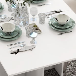 Masă Pliabilă și Extensibilă pentru 4-6 Persoane cu 2 Rafturi și 2 Roți, din Lemn și Metal, 140x80x74 cm, Alb - Img 7