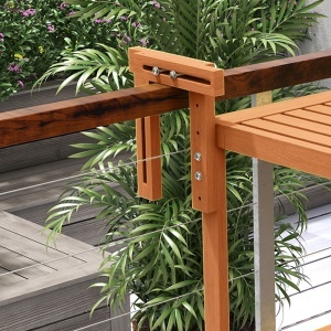 Masă Suspendată de Exterior, Masă Reglabilă pentru Balustradă, Blat Suport cu Montare pe Perete, 68x65x40,5-55 cm, Tec - Img 9