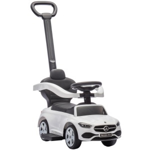 Mașină de Călărit pentru Copii 1-3 Ani Convertibilă în Cărucior cu Licență Mercedes, 91x40x83 cm, Alb