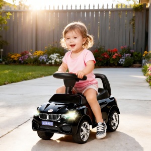 Mașinuță de Împins pentru Copii cu Volan, Faruri și Muzică, Negru - Img 2