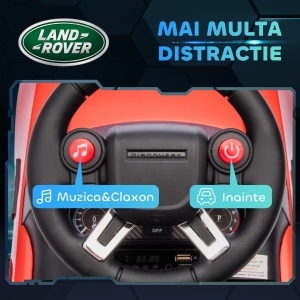Mașinuță Electrică pentru Copii 18 Luni-5 Ani cu Licență Land Rover cu Muzică, USB și MP, 65x43x40 cm, Roșu - Img 6