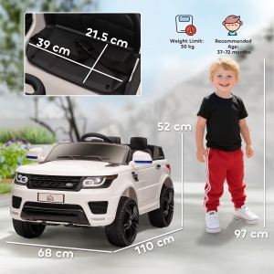 Mașinuță Electrică pentru Copii cu Motor Dublu, Suspensie și Telecomandă, 110x68x52 cm, Alb - Img 3