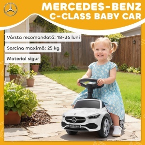 Mașinuță Electrică pentru Copii Licență Mercedes Benz cu Claxon și Spațiu de Depozitare, 65x28x39 cm, Alb - Img 4