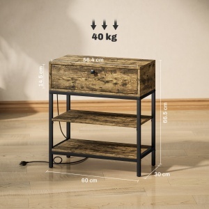 Măsuță de Canapea cu Sertar și 2 Rafturi în Stil Industrial, din Lemn și Metal, 60x30x66.5 cm, Negru și Maro - Img 3
