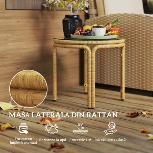 Măsuță de Grădină din Ratan și Sticlă Stil Boho Ø50x44 cm Galben - Img 4