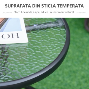Masuta de Gradina Rotunda cu Etajera din Sticla si Structura Metalica, Φ50x55cm, Negru - Img 4