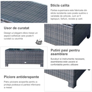 masuta exterior, sticla securizata, 85x50x39cm, maro - Img 7