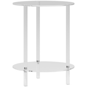 Măsuță Joasă Rotundă cu 2 Niveluri pentru Interior, Măsuță de Cafea din Acrilic, Ø40x50 cm, Transparentă