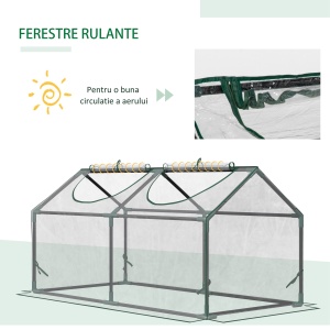 Mini Sera de Gradina cu 2 Ferestre Rulou si Copertina PVC Anti-UV, 120x60x60cm, Transparenta - Img 4