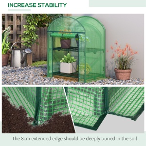 Mini Seră de Grădină cu 2 Rafturi Metalice și Acoperiș PE, Seră Compactă pentru Balcon și Terasă, 69x49x91 cm, Verde - Img 7