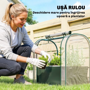 Mini Seră de Grădină cu Sac de Plantare, Seră pentru Grădină cu Ușă Rulabilă, Structură din Oțel, Acoperire din Plastic, pentru Legume, Flori, Plante, Verde Închis - Img 5