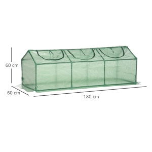 Mini seră de grădină, Seră compactă cu 3 ferestre rulou, protecție PE Anti‑UV și cadru din oțel, pentru plante, legume și fructe, 180×60×60 cm - Img 3