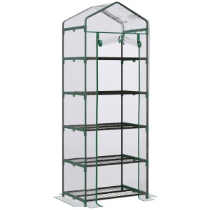 Mini Sera pentru Plante cu 5 Etajere din Otel cu Copertina din PVC, 69x49x193cm - Img 1