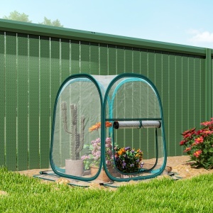 Mini Seră Pop-Up cu Acoperire din Plastic, Fereastră Rulabilă și Geantă, 70x70x80 cm, Transparentă - Img 8