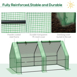 Mini Seră Portabilă cu Uși Mari cu Fermoar și Acoperiș din PE pentru Protecție Împotriva Apei/UV, 180x90x90 cm, Verde - Img 5