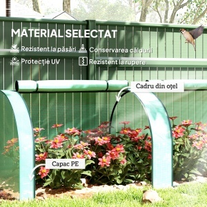 Mini Seră Tip Tunel cu Acoperire din PE, Cadru din Oțel și Uși cu Fermoar, Verde - Img 4
