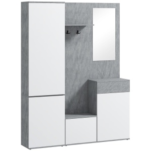 Mobilier 4 în 1 cu Oglindă, Cuiere și Rafturi Interioare Reglabile, Mobilier Multifuncțional, 145x29x184 cm, Gri - Img 1