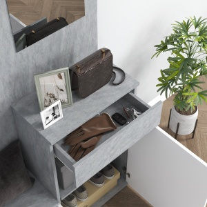 Mobilier 4 în 1 cu Oglindă, Cuiere și Rafturi Interioare Reglabile, Mobilier Multifuncțional, 145x29x184 cm, Gri - Img 8