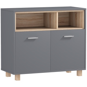Mobilier de Baie cu Rafturi Deschise și Dulăpior cu 2 Uși, Dulap de Baie Spațios cu Mânere, 80x35x70 cm, Gri - Img 1
