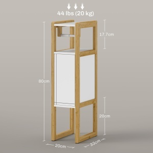 Mobilier de Baie cu Suport pentru Hârtie Igienică, Dulap și Raft, Dulap Compact din Bambus, 20x33x80 cm, Alb - Img 3