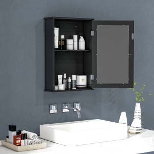 Mobilier de Baie Dulap Suspendat cu Oglindă 41x14x60cm Negru - Img 2
