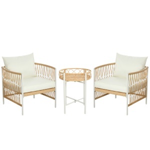 Mobilier din 3 Piese pentru Terasă, Set din 2 Canapele și o Măsuță de Cafea pentru Exterior din Ratan, 72x66x64 cm, Crem - Img 1