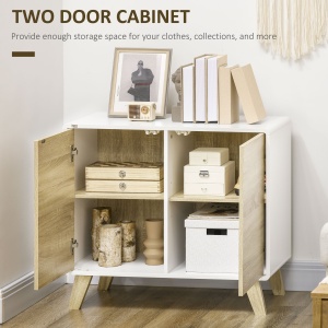 Mobilier multifunctional cu 2 usi de presiune si rafturi reglabile, dulap de living si dormitor din lemn, 80x40x70cm, alb si stejar - Img 5