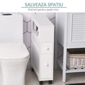 Mobilier pentru Baie in Lemn cu Rafturi si 2 Sertare,Alb 16x52x66cm - Img 5