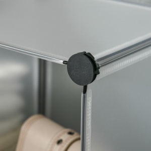 Mobilier pentru incaltaminte modular, 16 cuburi 30x30x30cm din plastic PP si otel , transparent - Img 9