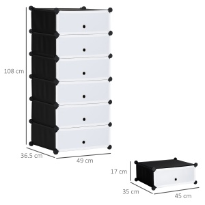 Mobilier pentru incaltaminte modular, 6 cuburi 49x36.5x108 cm din plastic PP si otel, Negru - Img 3