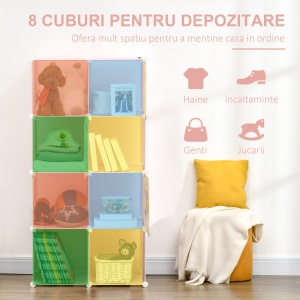 Mobilier pentru incaltaminte modular cu decor animalier, 8 cuburi din plastic PP si otel, 74x47x144cm, Roz - Img 3