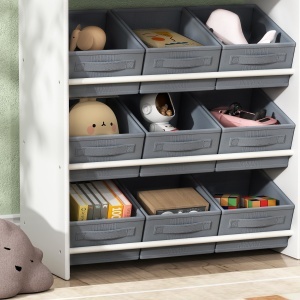 Mobilier pentru Jucării pentru Copii cu 11 Coșuri din Țesătură, Dulap și Rafturi, 105x30x80 cm, Alb - Img 9