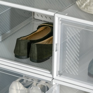 Mobilier pentru organizarea incaltamintei cu gauri de ventilare, 8 cuburi, 28x36x21cm din Plastic PP, Alb si transparent - Img 9