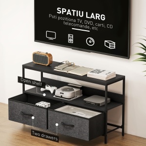 Mobilier pentru Televizor de 47" cu Sertare Pliabile din Material Textil și Raft, 98x29x56 cm, Negru - Img 5