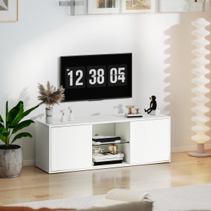 Mobilier suport TV de până la 55", suspendat sau de podea, uși amortizate, alb. - Img 2