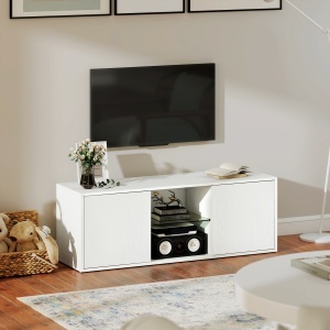Mobilier suport TV de până la 55", suspendat sau de podea, uși amortizate, alb. - Img 8