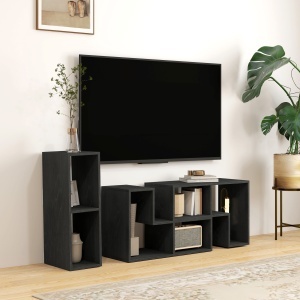 Mobilier TV 75" cu 2 Rafturi în Formă de L și Raft Dreptunghiular, 134-180x30,5x44 cm, Negru - Img 2