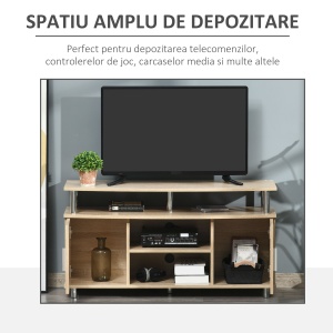 Mobilier TV Modern cu 2 Rafturi, Gauri cablu si 2 Dulapioare in PAL 105x40x55cm Stejar - Img 4