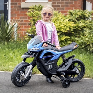 Motocicleta Electrică Copii cu Suspensie Dublă și Muzică și Lumini pentru Copii de la 3 la 8 ani Albastru - Img 2