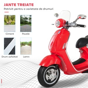 Motocicletă Electrică pentru Copii 3+ Ani, Motocicletă Jucărie din PP și Oțel cu 2 Roți Suplimentare, 108x49x75 cm, Roșie - Img 6