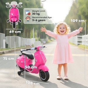 Motocicletă Jucărie, Motocicletă pentru Copii 3+ Ani din PP și Oțel cu 2 Roți Suplimentare, 108x49x75 cm, Roz - Img 3