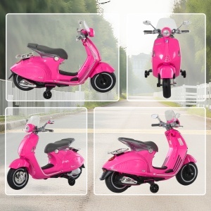 Motocicletă Jucărie, Motocicletă pentru Copii 3+ Ani din PP și Oțel cu 2 Roți Suplimentare, 108x49x75 cm, Roz - Img 8