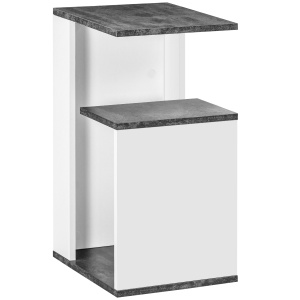 Noptiera cu raft deschis din PAL, noptiera moderna cu design neregulat, 35x29,5x60cm, gri si alb - Img 1